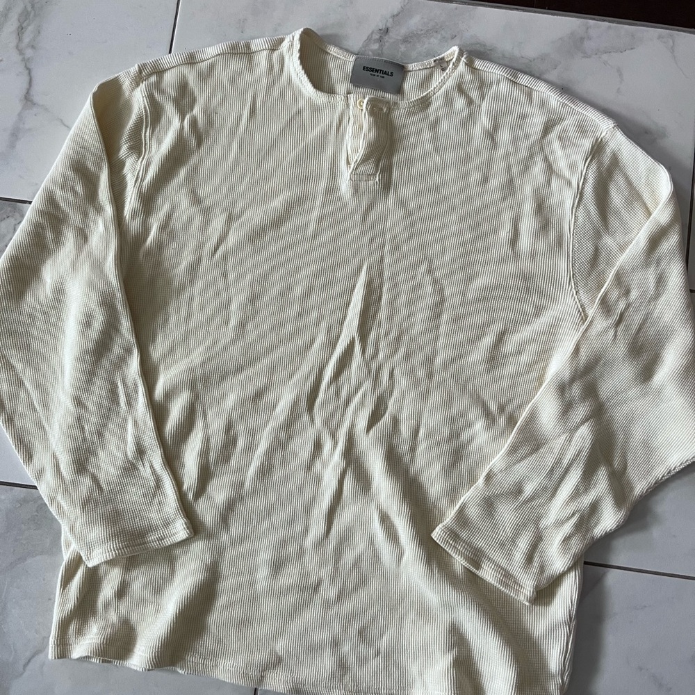 SOLD OUT SOLD Fear of God Essentials Cream Long Sleeve Henley Thermal Shirt - Picture 1 of 6